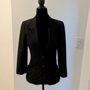 Elizabeth and James Black Blazer with faux fur Textured Hem